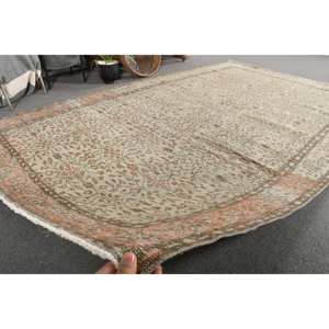 พรมขนสัตว์สีน้ำตาลเบจแบบดั้งเดิมขนาด5.4x8.6ฟุตสไตล์วินเทจแบบเย็บปะต่อสไตล์ตุรกีคลาสสิกสำหรับห้องนอนข้างเตียงยางพาราทรงสี่เหลี่ยม - Product Image 5