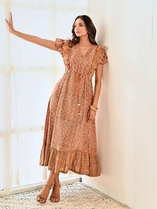 Main indienne bloc coton longue robe personnalisée mariée mariage miel lune robe cadeau été porter imprimé floral robe cadeau pour elle - Product Image 3