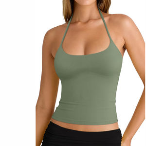 Haute qualité sans couture femmes entraînement Sport soutien-gorge licou cou sangle haut court avec étagère intégrée motif solide séchage rapide adultes - Product Image 1