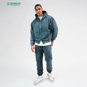Sweat à capuche zippé personnalisé de haute qualité, coupe classique, avec logo imprimé numériquement, en molleton/éponge française, séchage rapide, respirant, effet vieilli vintage - Product Image 3