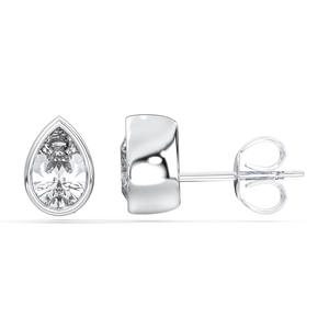 Pendientes de tuerca de moissanita de pera con bisel de 1,00 quilates Estilo contemporáneo en oro blanco de 14K Pendientes de diamantes OEM al por mayor - Product Image 1