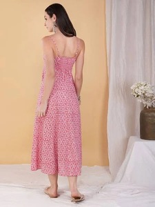 Indian Hand <b>Block</b> Cotton Dress for Women Floral <b>Printed</b> Summer Party Wear Boho Style Eco-Friendly for Bride Gift on Sale! - Product Image 2