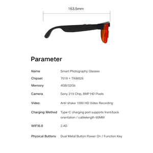 Gafas inteligentes Aimb G5max con cámara 1080P, clasificación IPX4 a prueba de agua, montura metálica, gafas de sol deportivas para ciclismo, conducción y correr. - Product Image 4