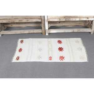 Petit tapis turc vintage Kilim 1,7x3,2 pieds, tapis blanc du sud-ouest en laine - Product Image 2