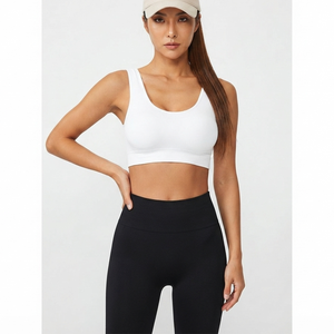 Soutien-gorge de sport pour femme avec logo personnalisé, maintien élevé, rembourré, blanc uni, pour yoga et fitness, en promotion 2026 - Product Image 1