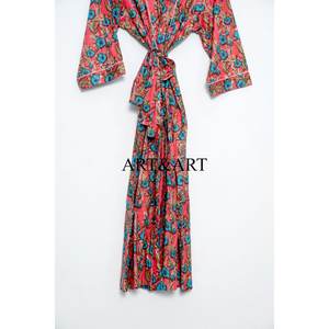 Bata de baño tipo kimono de algodón acolchado con estampado artesanal de elefantes, sexy, para mujer, ropa de dormir de verano con logo frontal - Product Image 5