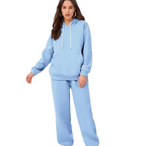 Ensemble de survêtement bleu ciel pour femmes, sweat à capuche et pantalon de jogging, tenue de sport décontractée en deux pièces pour la salle de sport et le streetwear - Product Image 1