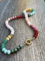 Collier Arc-en-ciel en Pierres Naturelles Perlées Colorées Style Boutique, Plaqué Or Ajustable, Bijou Ludique en Pierres Précieuses pour Cadeau