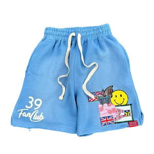 Ropa de calle para hombre, pantalón corto personalizado de algodón desteñido al sol, apliques de felpa francesa, parche bordado, desgastes Vintage, lavado ácido corto - Product Image 1