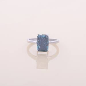 Anillo de Compromiso y Boda con Diamante Azul Cultivado en Laboratorio, Corte Esmeralda, Certificado por IGI, en Oro Blanco/Rosa/Amarillo de 9K - Product Image 1