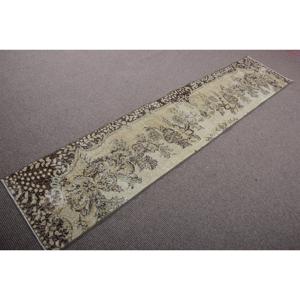 Vintage Turkish Runner Rug 1,8x8,7 ft, <b>Brown</b> Beige Ikat <b>Wool</b> Rug - Product Image 2