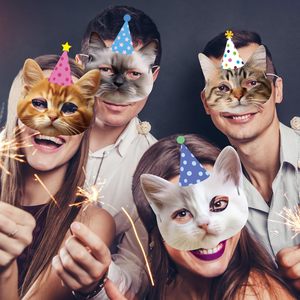 12 piezas gato favores <span class=keywords><strong>gatito</strong></span> fiesta <span class=keywords><strong>gatito</strong></span> cumpleaños máscaras Facial gato cumpleaños fiesta decoración máscaras gato tema Fiesta suministros - Product Image 1