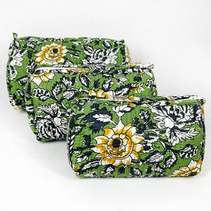 Vintage Style Jungle Safari Quilted Cotton 3-Piece Customizable Travel <b>Makeup</b> Case <b>Set</b> Zipper Closure Water Resistant - Product Image 5