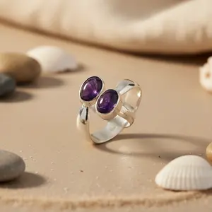 แหวนเงินแท้ 925 ประดับพลอยอเมทิสต์ สำหรับผู้หญิง ดีไซน์คลาสสิกทันสมัย เหมาะสำหรับงานหมั้น ประดับเพชร - Product Image 2