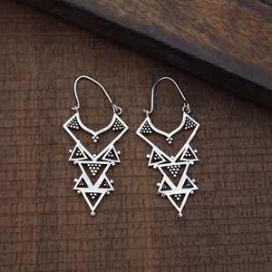 Exclusif Triangle 925 Boucles d'oreilles en argent sterling Femmes Mode Boucles d'oreilles fines Bijoux - Product Image 2