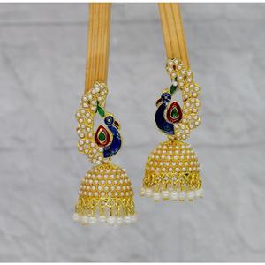 Pendientes Jhumka de pavo real de mejor diseño de calidad premium con acabado dorado y pendientes de perlas Pendientes colgantes étnicos de moda para mujer - Product Image 2