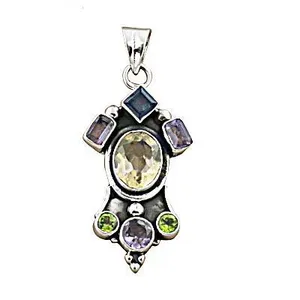 Pendentif en argent 925 avec pierre précieuse pour femmes, bijoux de déclaration avec motif de goutte d'eau plaqué or rose rhodié pour femmes - Product Image 1