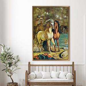 Toile imprimée : Les chevaux d'Apollon - Œuvre d'art de Giorgio de Chirico, encadrée en or - Product Image 1