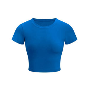 Couleur unie femmes T-Shirt court à manches courtes O cou coton femmes vêtements de haute qualité été décontracté Streetwear en gros - Product Image 4