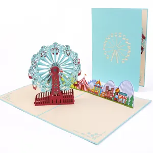 Kiricard3D taglio laser kirigami biglietto di auguri 3D ruota del sole vietnamita pop up carta per bambini artigianali