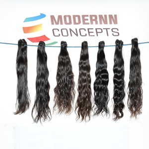 Extensions de cheveux humains indiens de haute qualité vierges crus 8-32 pouces, faisceaux ondulés de cuticules alignées en noir, perruques de style boucles - Product Image 6