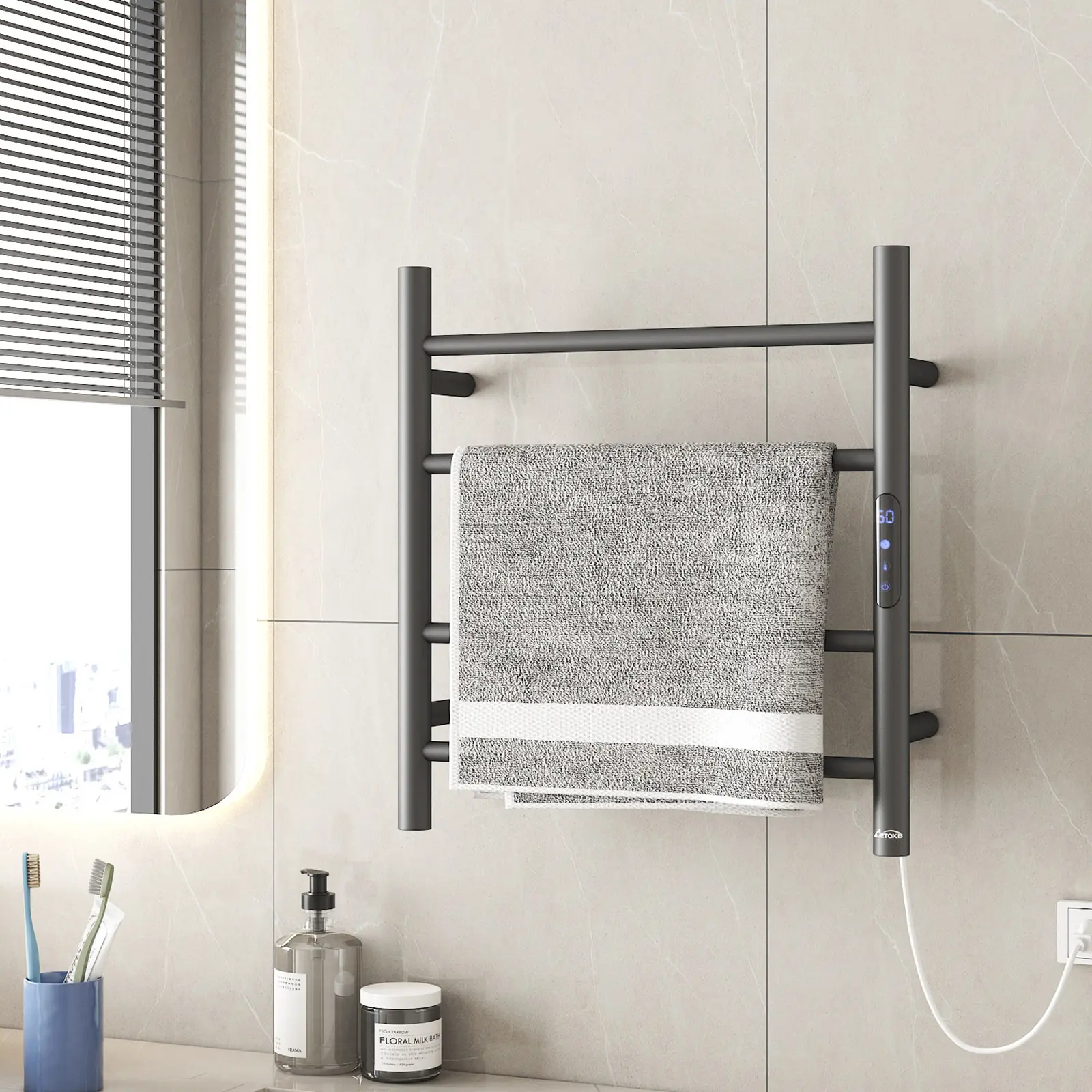TK Trends Electric Towel Heater Wall Mounted Water Heated Towel Rail Smart Towel Warmer Rack