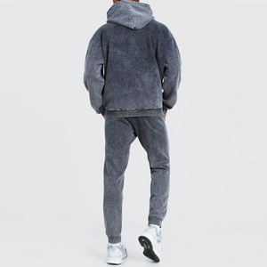 Survêtements pour hommes confortables et légers en denim délavé pour hommes, survêtements pour hommes en denim délavé, sweat-shirt à capuche et pantalon de survêtement OEM - Product Image 2