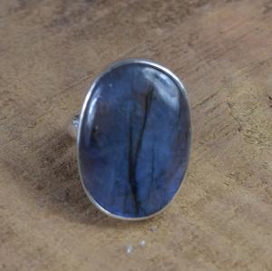 แหวนพลอยรูปไข่เงินแท้925ลาบราดอไรต์ทำด้วยมือสำหรับเป็นของขวัญวันเกิด - Product Image 1