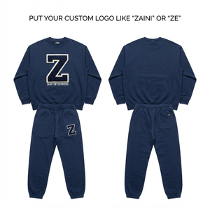 Modern Men Premium 320 GSM Cotton Fleece Sweatsuit <b>Set</b> Custom Logo Applique <b>Embroidery</b> Navy Blue Crewneck Sweatshirt Jogger <b>Set</b> - Product Image 1