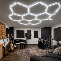 Studio de musique, salle d'entraînement, atelier, lumière LED hexagonale en aluminium 6000K CRI 90, grille lumineuse, IP42, étanche