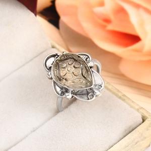Anillo tallado de amatista verde de Plata de Ley 925 para mujer, regalo de aniversario de cumpleaños bohemio vermeil de eternidad, regalo perfecto - Product Image 3