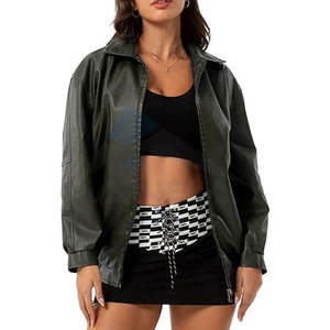 เสื้อแจ็คเก็ตหนังเทียมทรงโอเวอร์ไซส์สำหรับผู้หญิง แบบซิป แฟชั่นฤดูใบไม้ร่วง สไตล์แจ็คเก็ตนักขี่มอเตอร์ไซค์ เสื้อโค้ทฤดูหนาวทันสมัย และเสื้อคลุมลำลอง - Product Image 4