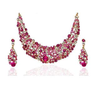 Kriaa <b>Pink</b> Austrian Stone Gold Plated <b>Necklace</b> Set - 2103502 - Product Image 1