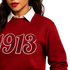 Maroon 1913 DST Chenille Crewneck Sweatshirt Premium Fleece Sorority Apparel Greek Delta Clothing Warm Winter Top - Product Image 6