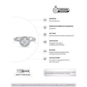 0.5 Carat American <b>Diamond</b> <b>Ring</b> From the Halo Collection 925 Silver - Product Image 6
