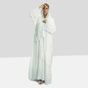 Jamila Embroidery Dubai Abaya Traditional White Muslim Clothing Accessory for Women
