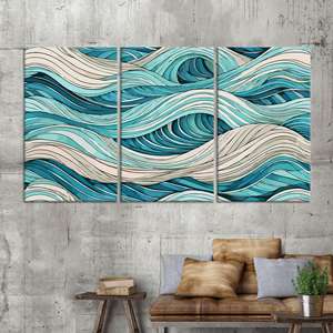 Impresión en lienzo de ondas abstractas de estilo bohemio moderno: decoración elegante para pared, JUEGO DE 3 LIEÑOS - Product Image 1