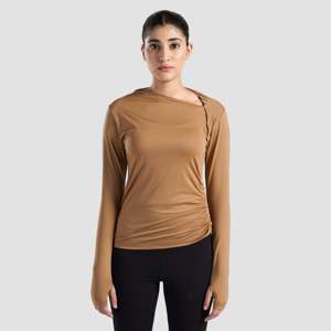 Sleek Camel Ruche <b>Top</b> Breathable Feature - Product Image 1
