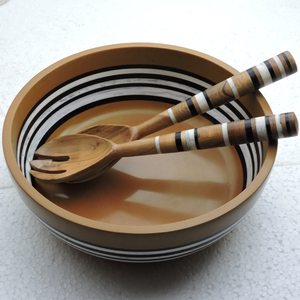Unique design Eco Friendly Custom Size Available Multi Color <b>8</b> Inch Wooden Bowl with Salad Server 12 Inches <b>Set</b> <b>Dinnerware</b> <b>Sets</b> - Product Image 5