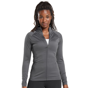Fermeture éclair veste de sport couleur grise à manches longues femmes fermeture éclair Fitness Yoga veste hiver chaud haut de gymnastique vêtements de sport - Product Image 1