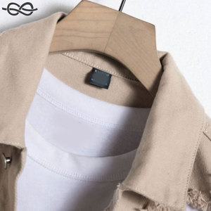 Veste en jean déchirée à poche à rabat effilochée pour hommes style rappeur de fête kaki uni avec poche à boutons kaki et vestes déchirées au design - Product Image 2