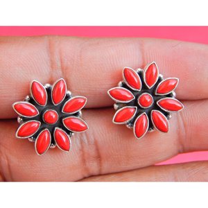 Boucles d'oreilles mode en argent sterling 925 avec pierres précieuses corail bijoux fins pour filles et femmes Item-E0727-GS cadeau - Product Image 1