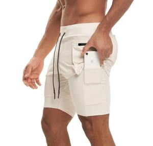 Pantalones cortos de gimnasio de lona de calle alta 2 en 1 para hombre, transpirables, de secado rápido, ecológicos, antiarrugas, a prueba de viento, estampados para correr en la playa - Product Image 1