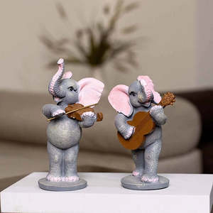 Estatua de Resina de Trío de Elefantes Musicales, Adorable Decoración de Exterior con Patrón Animal - Product Image 5