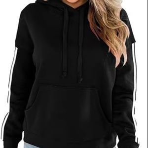 Sudaderas con capucha informales de invierno para mujer, sudaderas de manga regular con cuello redondo y bolsillo, botón cubierto grueso, forro polar de algodón 100% - Product Image 1