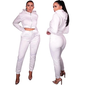 Women <b>Polyester</b> <b>Tracksuit</b> High Quality Comfortable Women Sports Jogging <b>Tracksuit</b> For Women With Crop Top Zipper Hoodie - Product Image 1