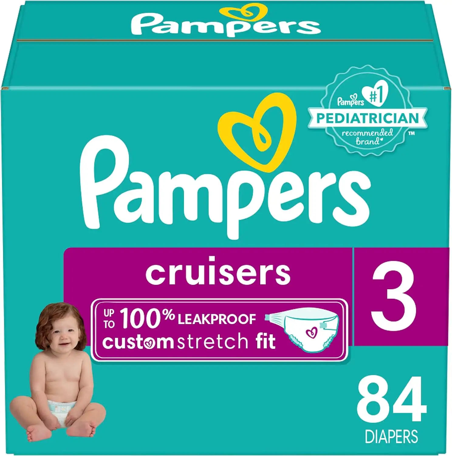 Fraldas Pampers Cruisers - Tamanho 3, 84 contagem, fraldas descartáveis ativas para bebês com estiramento personalizado