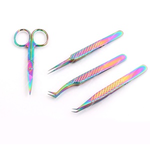 Pince à épiler professionnelle en acier inoxydable à poignée diamantée avec mini ciseaux à cils pointus série arc-en-ciel - Product Image 6