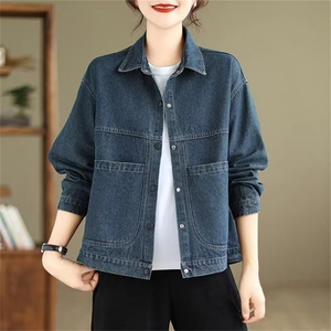 2025 Nueva chaqueta vaquera de otoño para mujer, chaqueta vaquera de manga larga Retro, abrigo vaquero informal holgado para mujer, prendas de vestir - Product Image 3