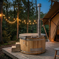 Bain à remous extérieur classique chauffé au bois, en bois carbonisé et acier inoxydable 304, pour jardin et spa d'hiver